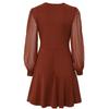 A-Line Women Solid Color V-Neck Jacquard Long Sleeve Dress Casual Spring High Waist Above Knee Summer Dresses S-XL