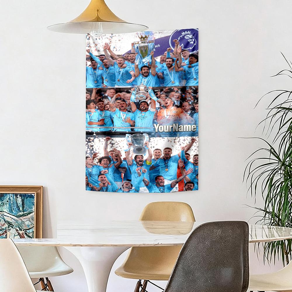 Manchester City Custom Your Name Wall Decor Tapestry Art For Pet Memorial Birthdaywedding Party Backdrop Family Gift