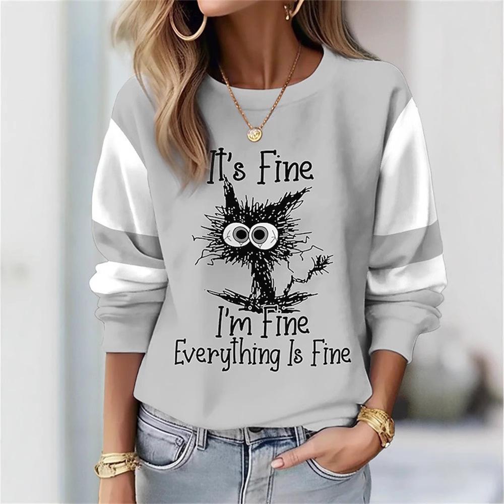 Women's Autumn/winter 3D Abstract Kitten Print Crewneck Sweatshirt Hoodies & Sweatshirts (women’s)