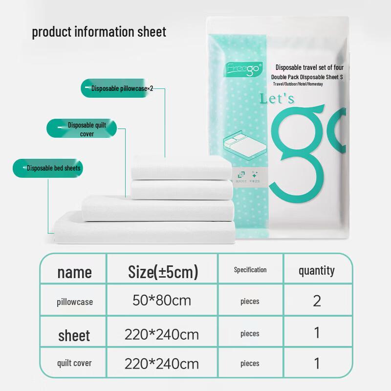 Freego 4-Piece Disposable Travel Bedding Set