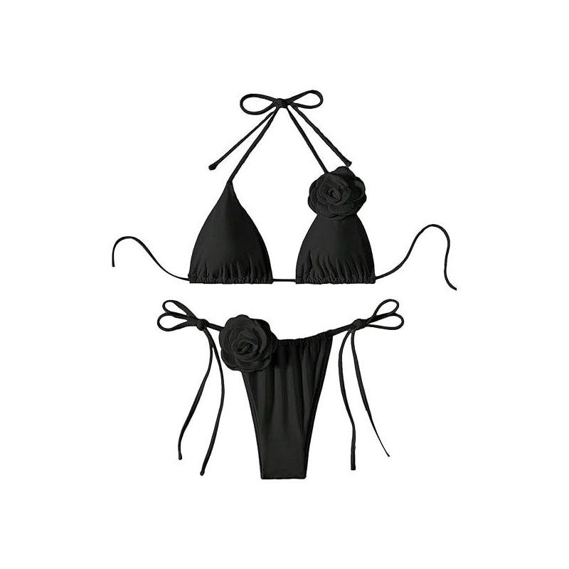 

Сексуальный 3D-бикини с бретельками и бретельками, женский купальник, женский купальник, комплект бикини из двух частей, купальный костюм для купания M чёрный