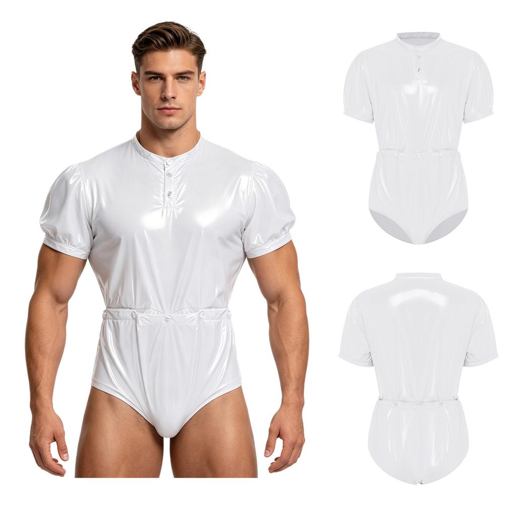 S-3XL Men Special Needs Clothing Waterproof Jumpsuit Short Sleeve Button Closure at Waist Detachable Lower Half Diaper Cover