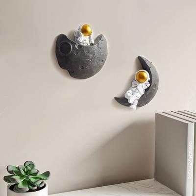 Trójwymiarowa Dekoracja Ścienna Astronauta Księżyc Żywica Rzemiosło 3D Motyw Kosmiczny Wisząca Ozdoba Wystrój Pokoju Dziecka