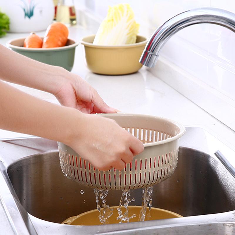 Kitchen Double-Layer Drain Basket Rotatable Storage Basket for Washing Vegetables Fruit Colander Baskets Kitchen Tools