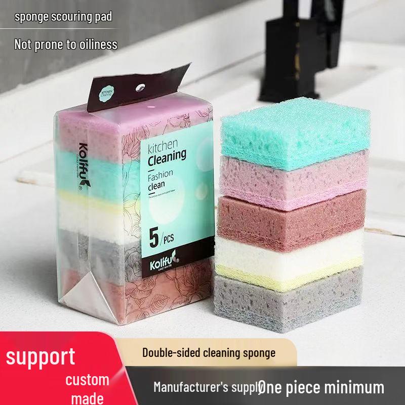 Durable Double-Sided Kitchen Sponge: Thick, Long-Lasting Scourer for Cleaning Dishes & Removing Oil Stains