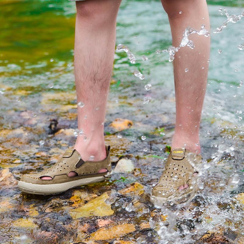 Sandale Casual din Piele pentru Bărbați, Durabile, Cusături Manuale, Pantofi cu Vârf Închis, Antiderapanți, Pentru Interior, Exterior, Plajă