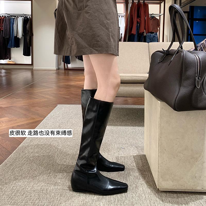 Small inner height-increasing boots for women 2025 autumn and winter new thin square-headed knight boots versatile boots for women