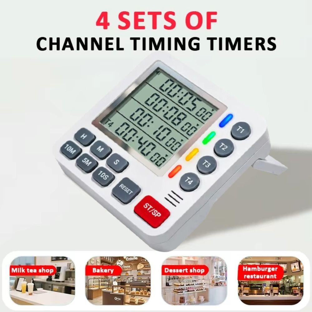 Stummschaltbare Kanäle Uhr Hoch-/Runterzählen Küchenwecker Digital 4 Kanäle Timer Wecker