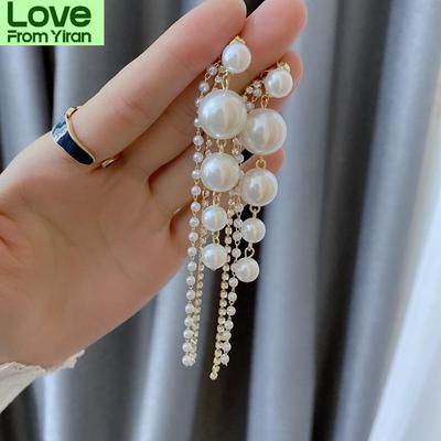 Statement Big Pearls Long Drop Earrings For Women  New Jewelry Temperament White Tassel Brincos Gifts