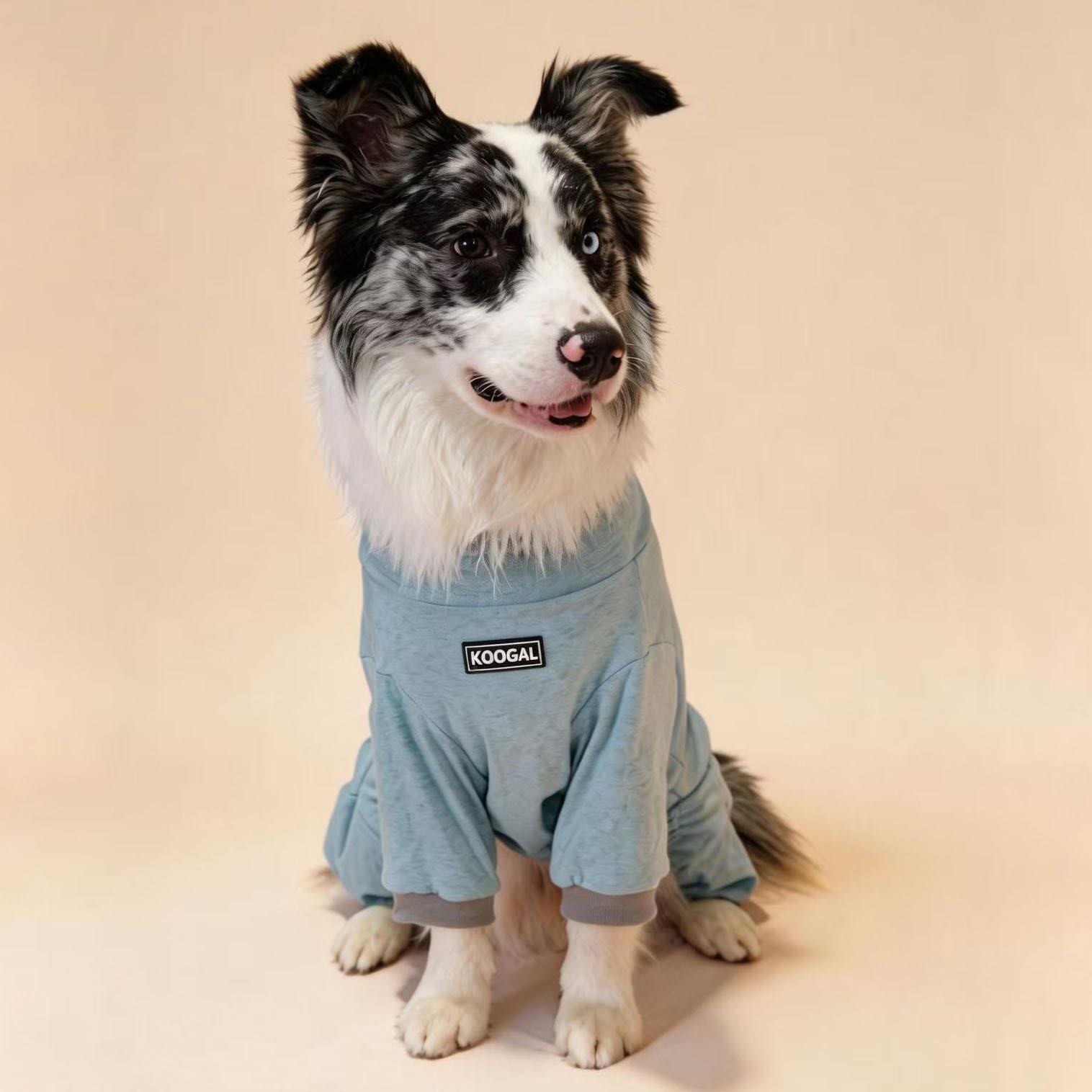 

Crew Neck Pullover Teddy Pajamas Knitted Pet Pajamas Anti-hair Four-legged Dog Pajamas Elastic Dog Clothes (Blue,L) синій
