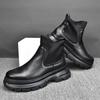 British Style Men Fashion Punk Party Dress Platform Boots Black Tide Original Leather Shoes Cowboy Ankle Boot Chelsea Botas Mans