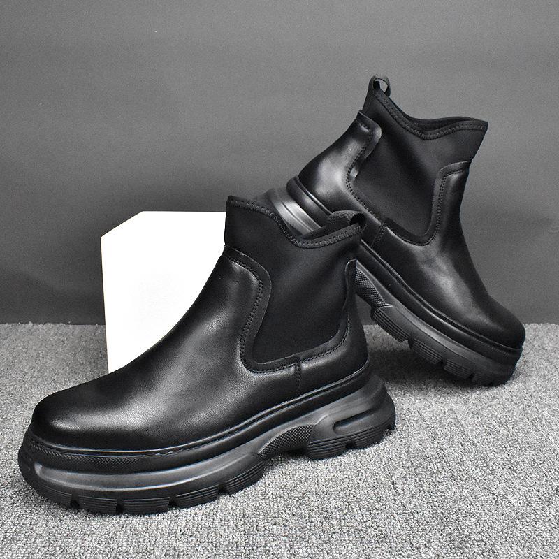 Moda uomo stile britannico punk abito da festa stivali con plateau stivali alla caviglia da cowboy scarpe in pelle originali marea nera chelsea botas mans