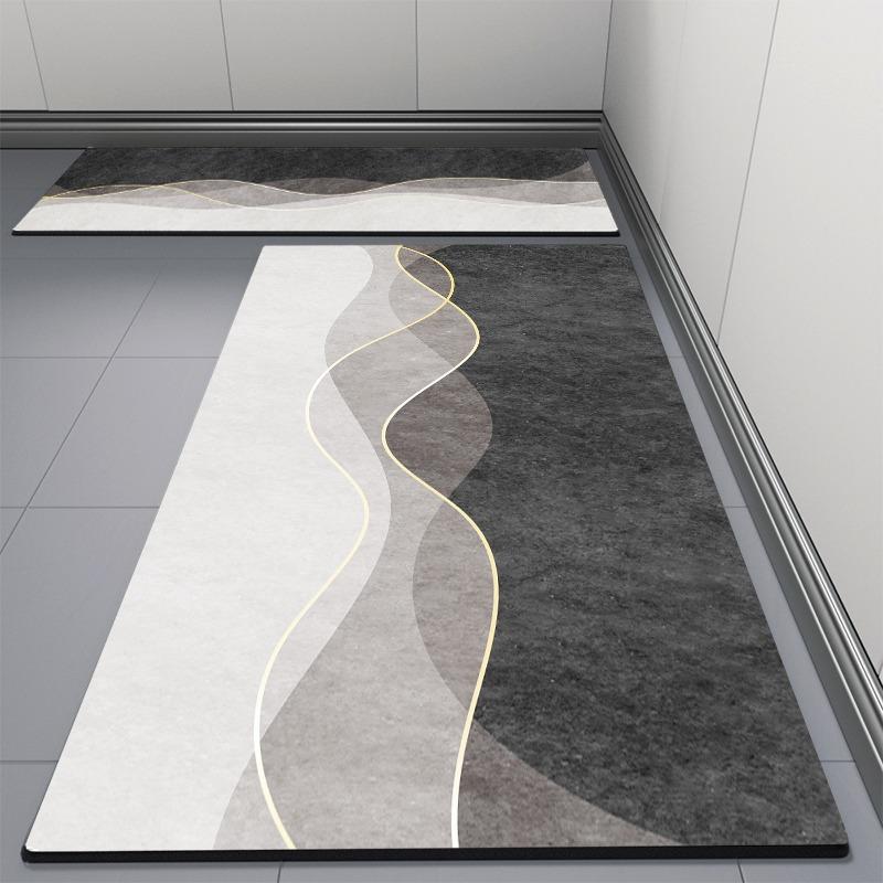 

Kitchen Floor Mat Anti-slip Oil-proof Carpet Pvc Leather Waterproof Mats Black Imitation Marble Modern Style Home Decor Rugs 1pc 50x80cm