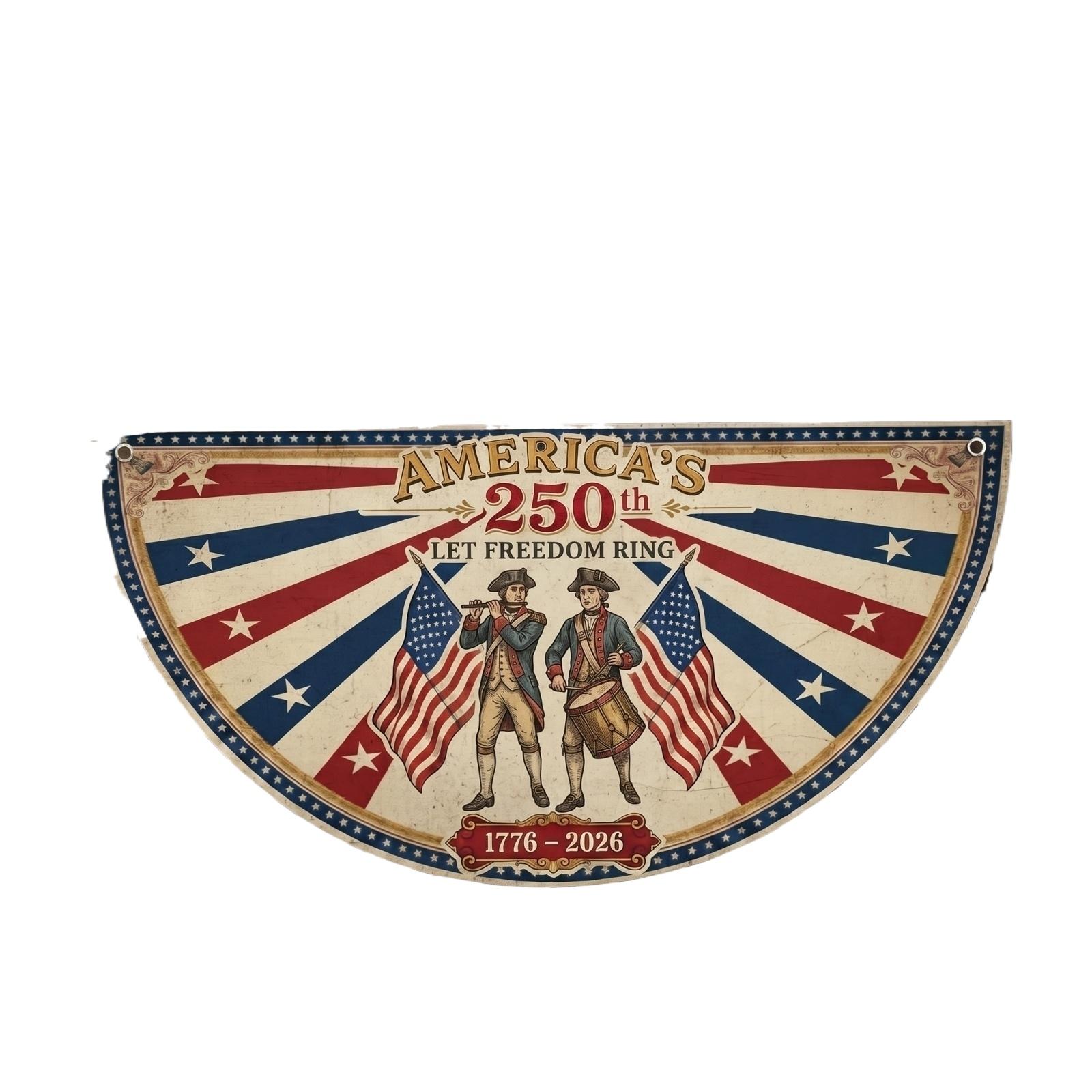 

America 250th Anniversary Fan-Shaped Banner 45x90cm Patriotic Decoration Historical Design Commemorative Display for Events and Celebrations One Size