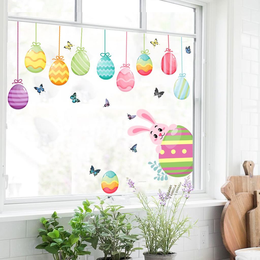 Easter Eggs and Bunny Static Cling Window Stickers Double Sided No Glue for Shop Window Home Decor Removable Reusable