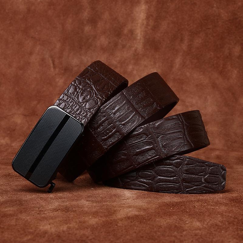 High-End Crocodile Pattern Stainless Steel Automatic Buckle Belt Men'S Leather First Layer Cowhide Business Casual Dress Pants Belt