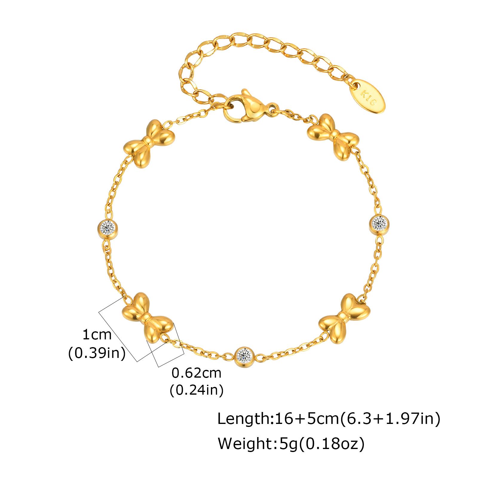 

Exquisite Zircon Bowknot Stainless Steel Bracelet 18K Gold Plated Wrist Chain Fashion Party Waterproof Jewelry for Women Girl