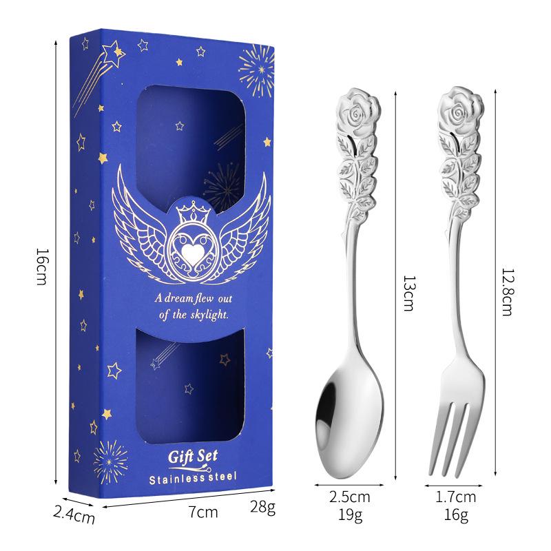 

Креативний набір ложок та виделок з нержавіючої сталі у формі троянди: Подарункова коробка для кави та десерту – ідеальний весільний подарунок