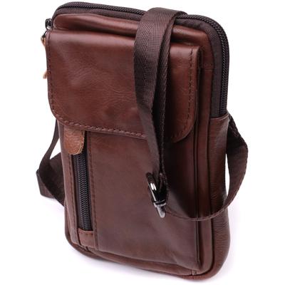 Excelente bolsa de cinto masculina feita de couro genuíno Bolsa Vintage 22564 Marrom