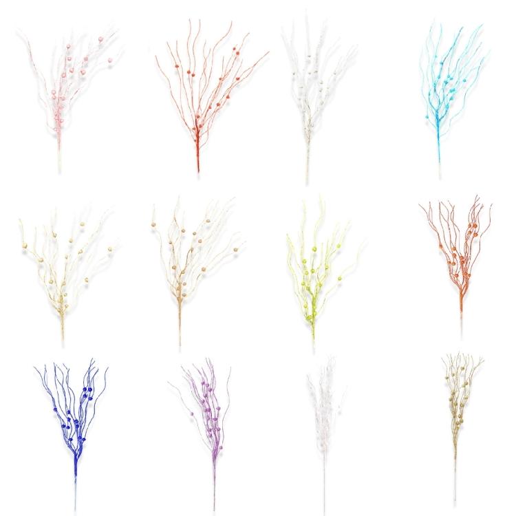 10pcs Textured Plastic Stems Glittering Christmas Picks Artficial Flower Leave Spring Festival Decoration