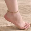 Edelstahlperlen Quasten Anhänger Fußkettchen für Damen, Vergoldetes Verstellbares Fußkettchen, Sommer Strand Fußschmuck Geschenk