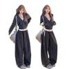Women's American Street Style Hoodie and Wide-Leg Pants Set, Autumn/Winter Fashion, Loose Fit, Casual Two-Piece Set.