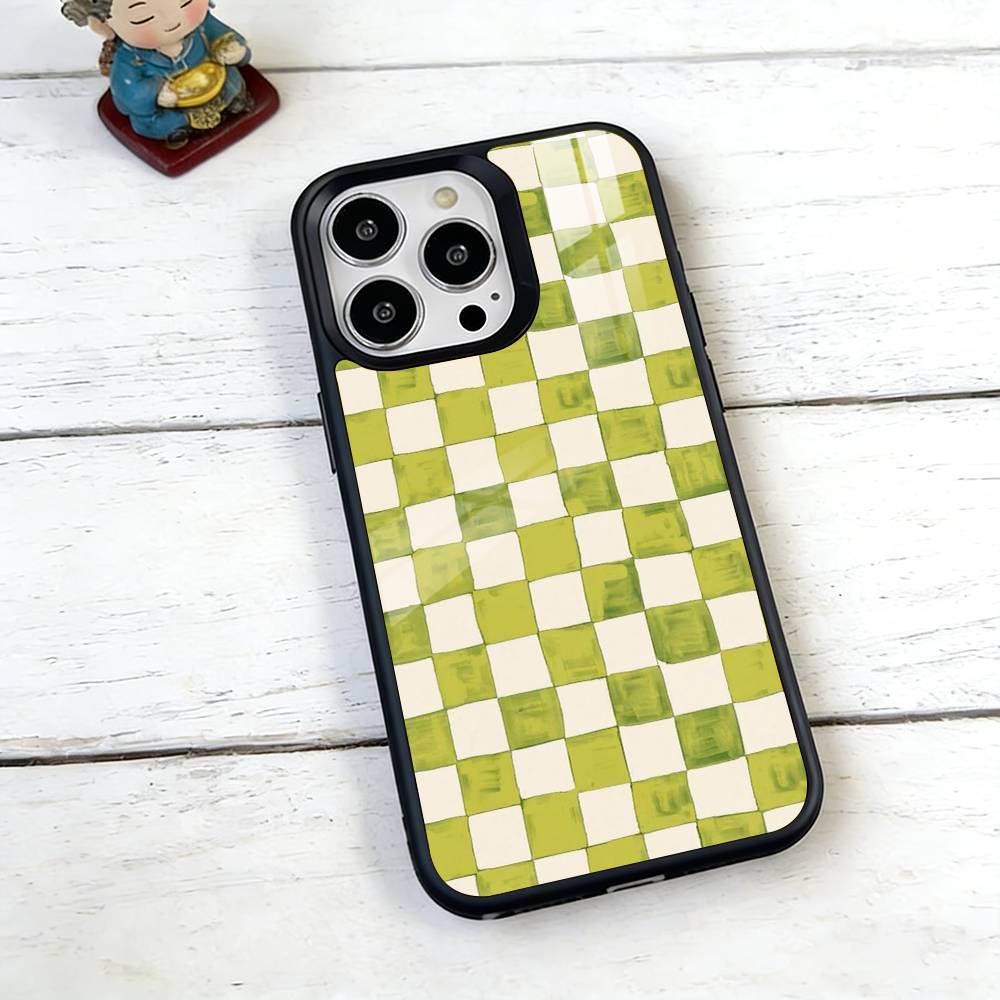 Green & Orange Check Phone Case For iPhone17,16,15,14,13,12,11 Plus,Pro Magnetic with Magsafe Wireless Charging