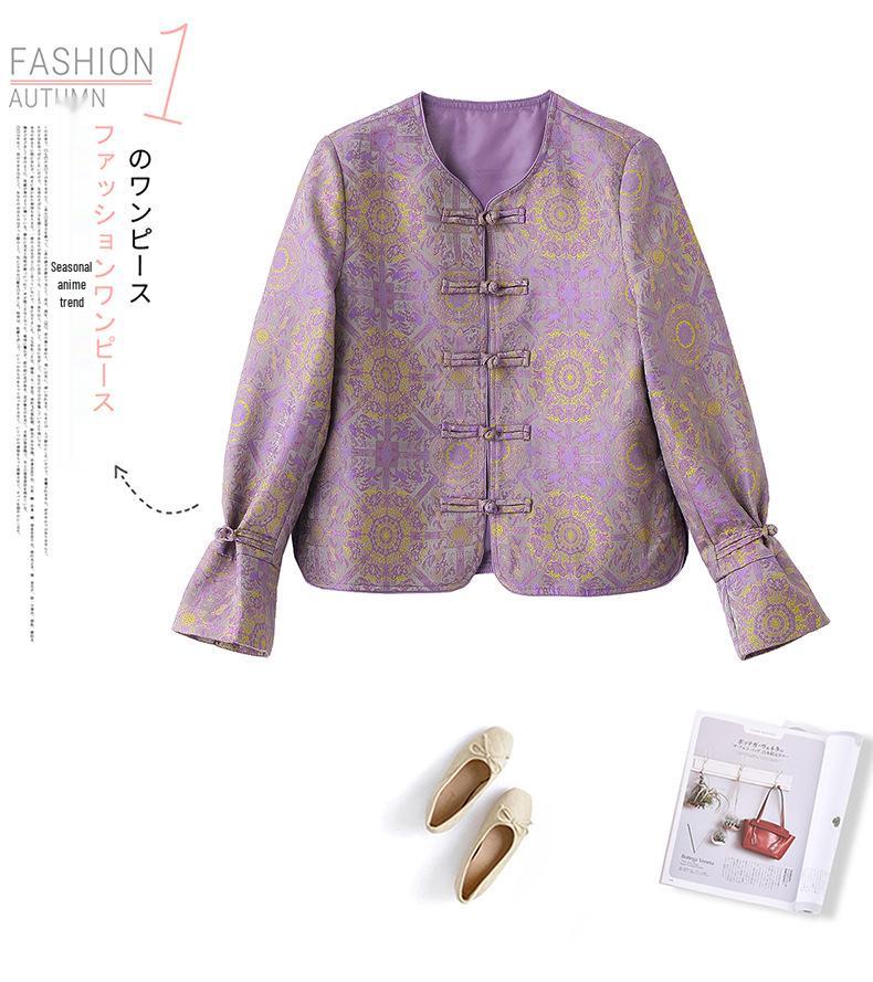 Frühling/Herbst 2025 Damen Lila Jacquard Jacke mit Rundhalsausschnitt und Froschknöpfen - Neuer Chinesischer Nationalstil (RS2803)