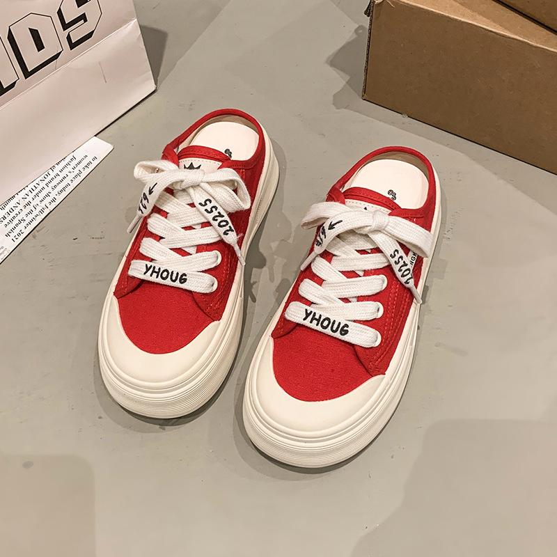 Thick-soled bag head half slippers women's summer wear 2025 new little white shoes pregnant women retro one-pedal lazy shoes
