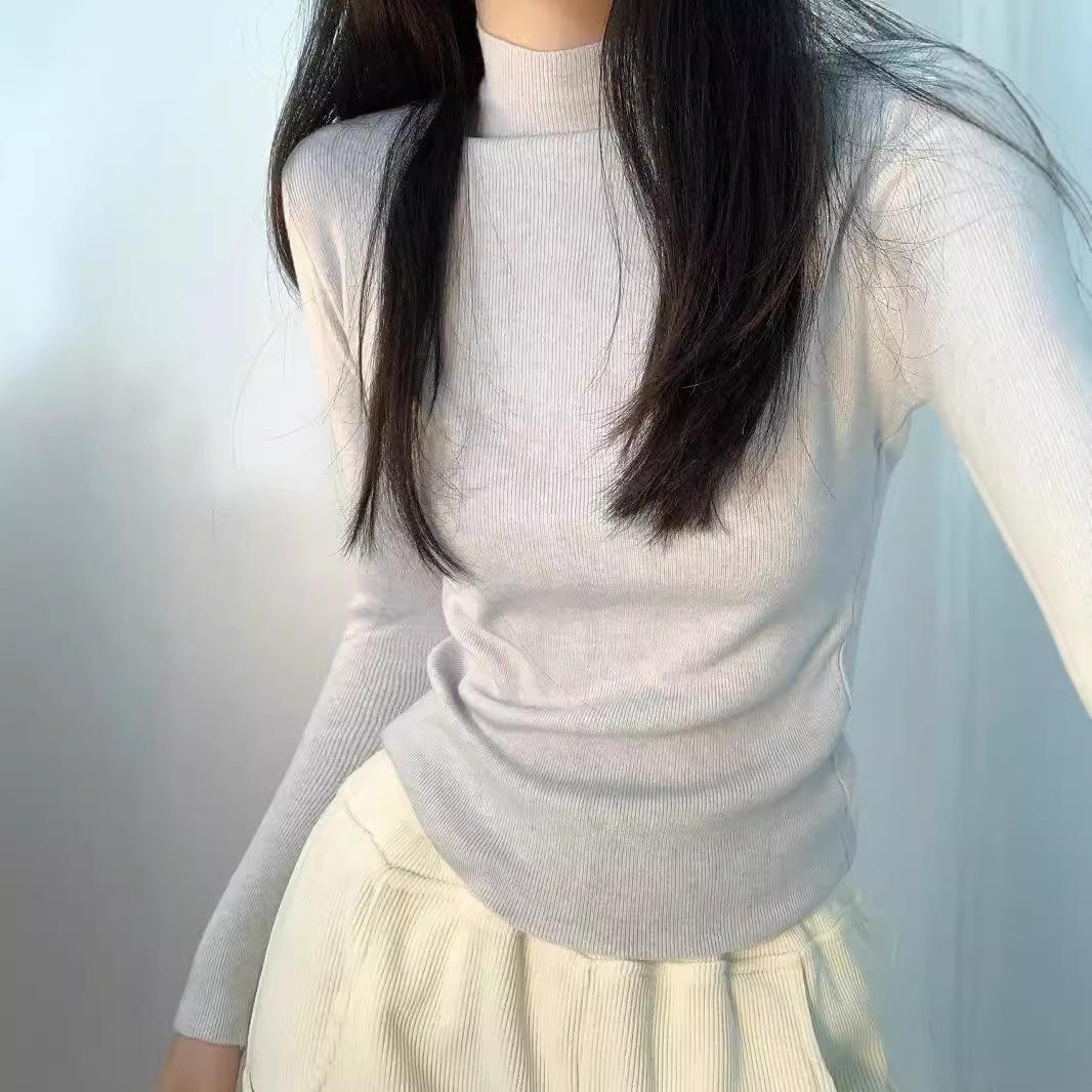 

Women s Slim Fit Knitted Sweater - Half High Neck, Warm, Autumn/Winter Trendy Top L