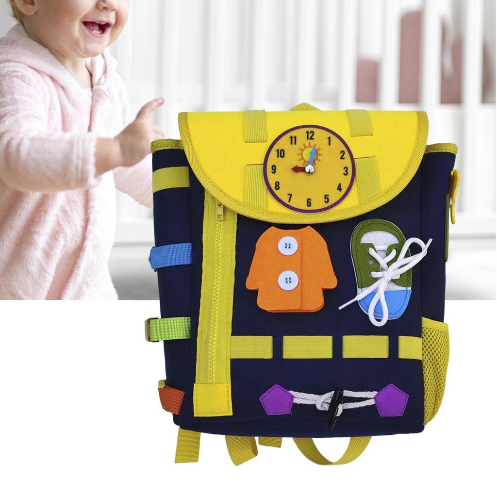 Toddler Backpack Busy Board Montessori Toy, Zip Button Lace Clock Activity Sensory Toy for Kids 1-4 Years Old, Educationa