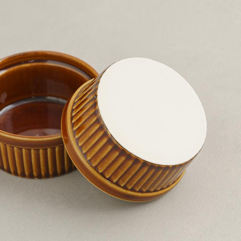 Vertical Stripe 3.2" Dehua Ceramic Pudding Bowl with Lid - Perfect for Jelly or Sauce