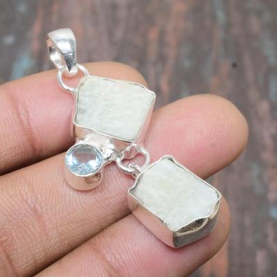 Aquamarine Rough, Blue Topaz Gemstone Solid 925 Sterling Silver Handmade Jewelry Pendant