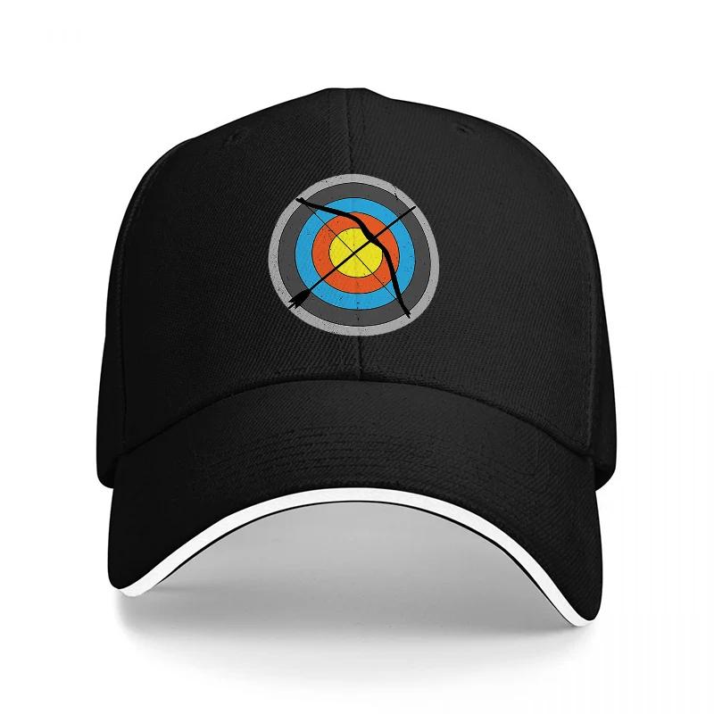 Bogenschießen Ziel Design Baseballkappe Schwarz Verstellbare Mütze mit buntem Zielscheibenmuster Sportlicher Stil für Outdoor-Enthusiasten