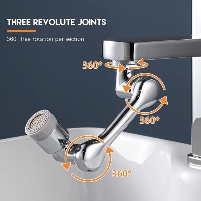 Rallonge de robinet universelle rotative à 1080° - Gris - Filtre anti-éclaboussures
