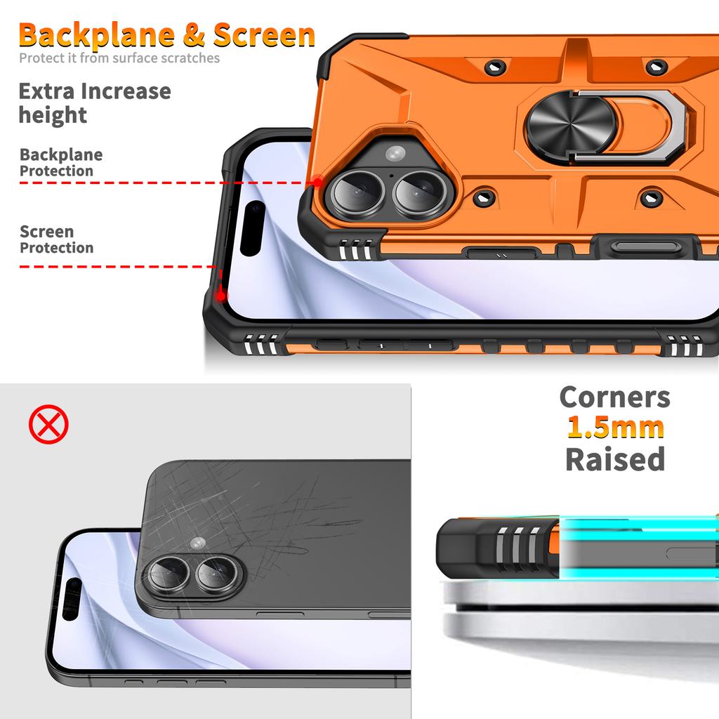 For iPhone 17 Pro Case PC + TPU Anti-Drop Phone Cover with Ring Kickstand