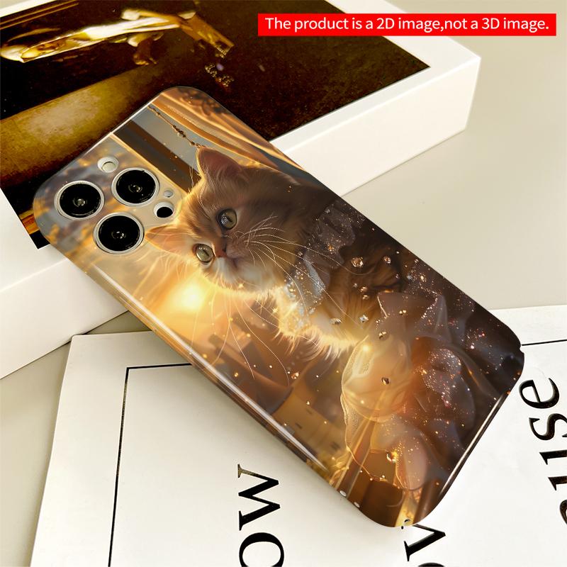 2DFlat Golden Sunset Cat In Ruffled Dress All Inclusive Film Hard iPhone Case, Compatible with iPhone 18 Pro Max 17 16 15 14 13 12 11