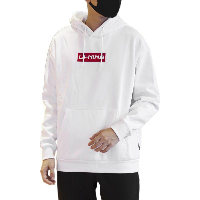 Li-Ning Embroidered Logo Fleece Hooded Long Sleeve Sweatshirt Unisex Sweatshirt White AWDRC33-1