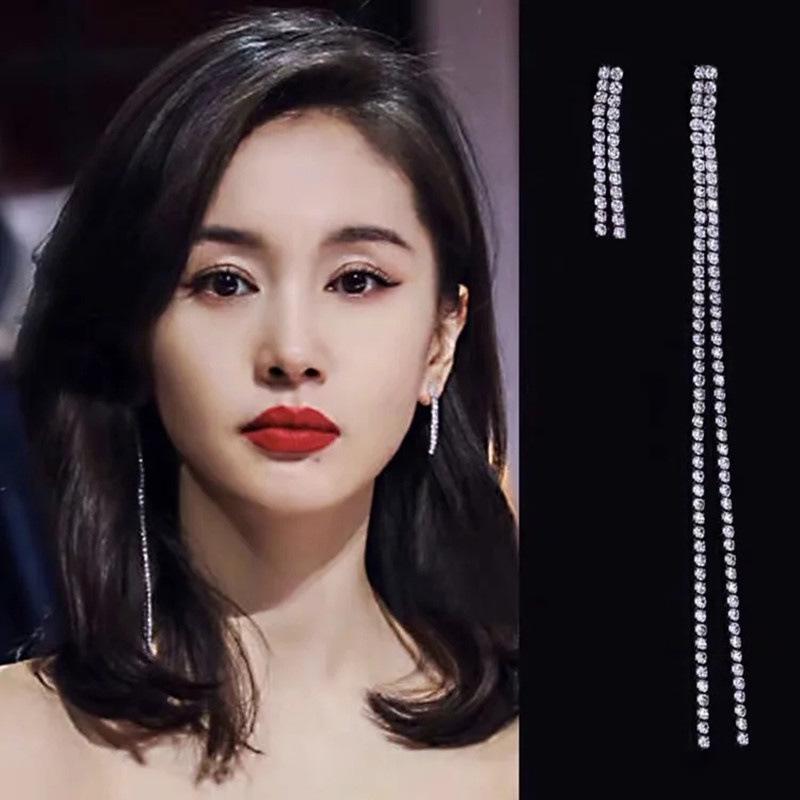 S925 Silver Needle Korean Fashion Diamond Tassel Earrings for Women