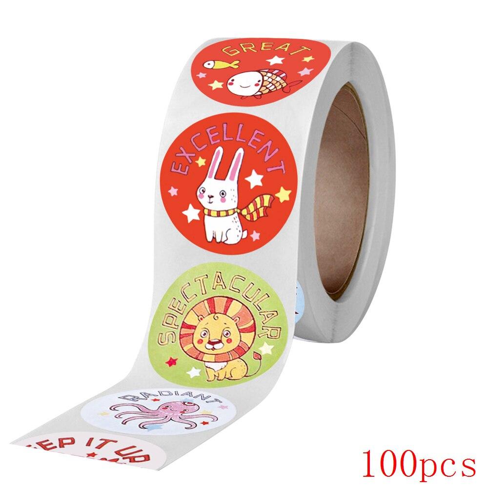 50-500pcs Encouragement Stickers Cartoon Animals 8 Designs for Kids School Kindergarten Teachers Children Scrapbooking Game Toy