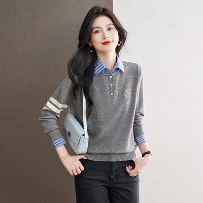 2025 Autumn Fashion Women's Faux Two-Piece Knitted Sweater - Versatile and Stylish Top