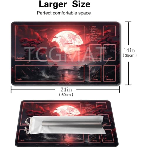 MTG Playmat Size 24 X 14 Inch, Free Storage Bag, Non-Slip Printed Backing, Perfect for Card Game Enthusiasts, TCG Playmat (Includes Zone, Blood Moon S