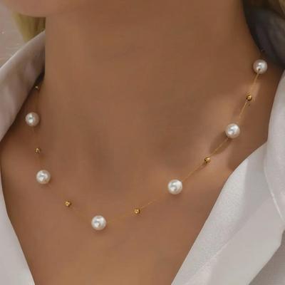Trendy European & American Pearl Necklace - Simple, Luxurious Imitation Pearl Clavicle Chain