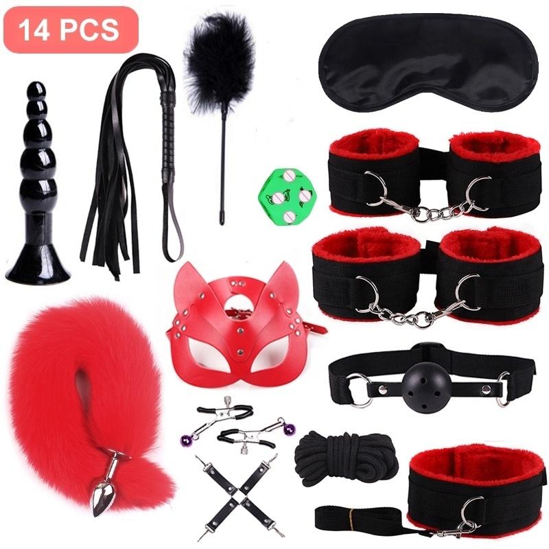 Sexy Nylon BDSM Kits Plush Sex Bondage Set Handcuffs Sex Games Whip Gag Nipple Clamps Sex Toys For Couples Exotic