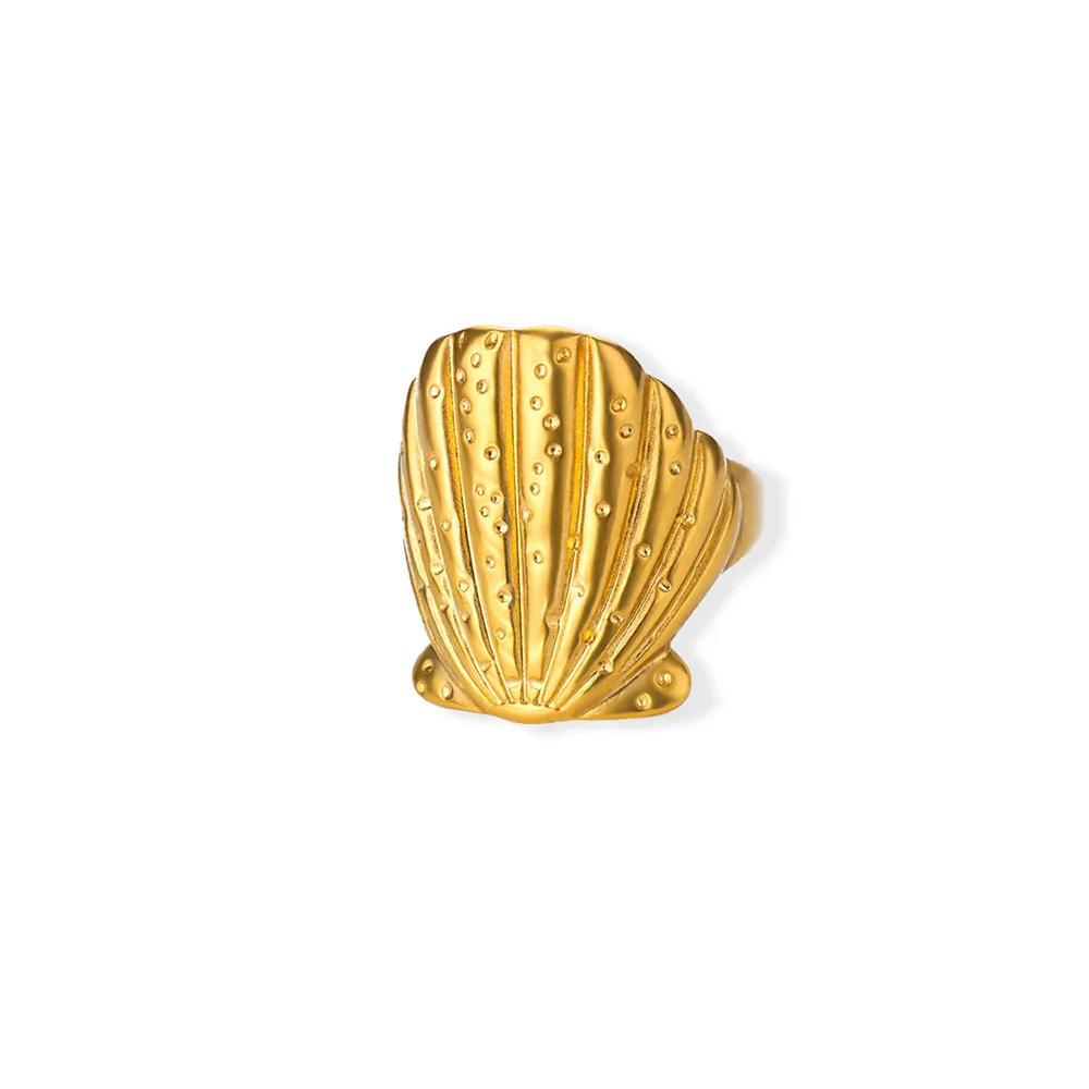 Hot-selling ocean wind starfish shell stainless steel open ring gold-plated women's vacation jewelry