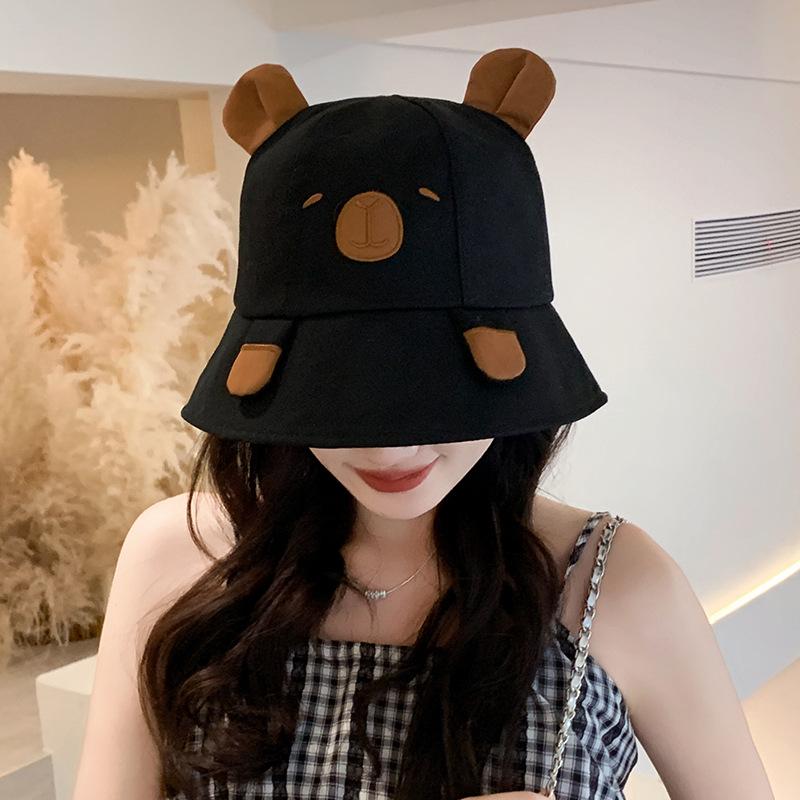 Cute Cartoon Fisherman Hat for Girls Student with Big Head and Face Small Basin Hat Outdoor Face Covering Sun Hat
