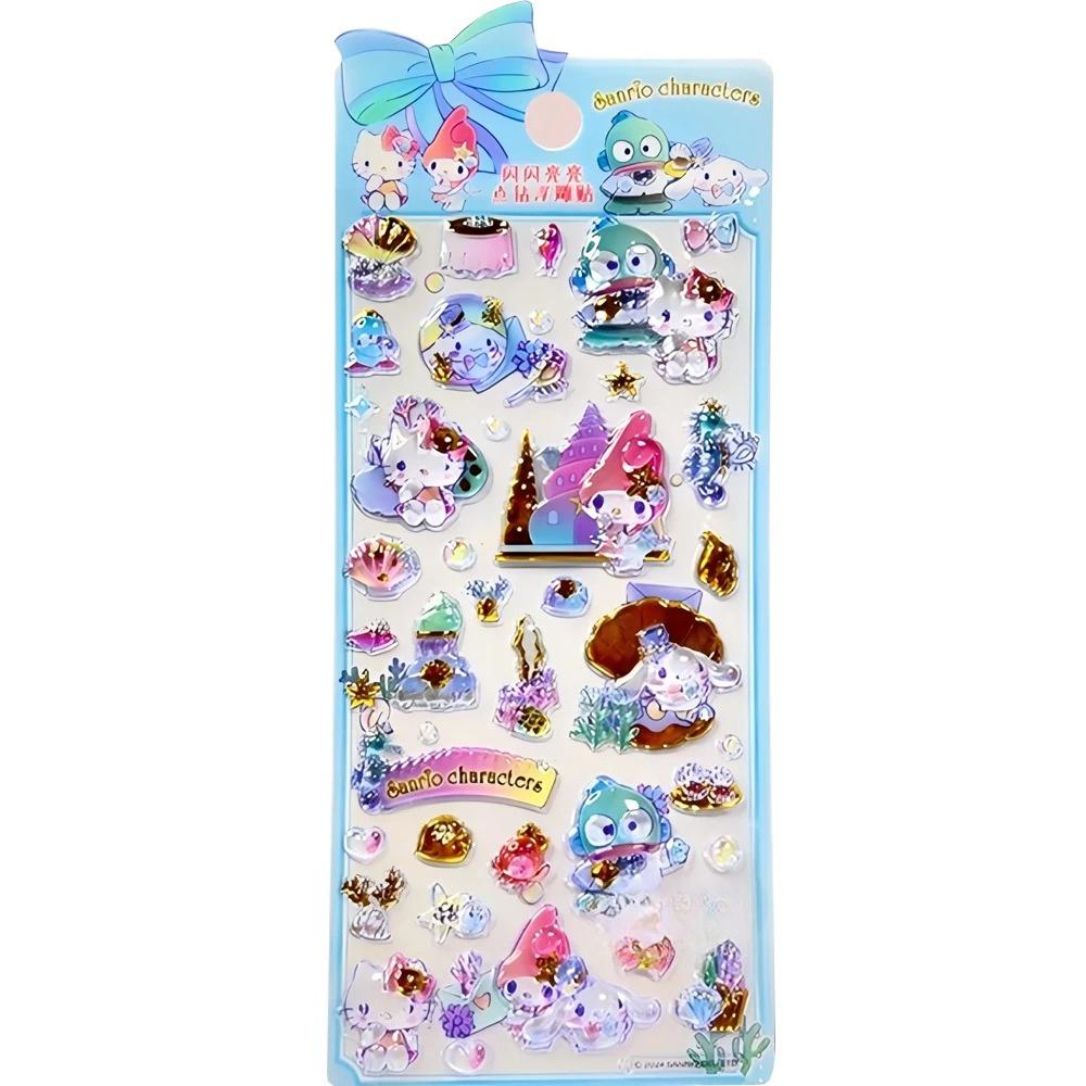 4Pcs Kawaii Sanrio 3D Relief Stickers Cinnamoroll My Melody Crystal Decals Waterproof Cute Cartoon Jelly Sticker Toys Gifts