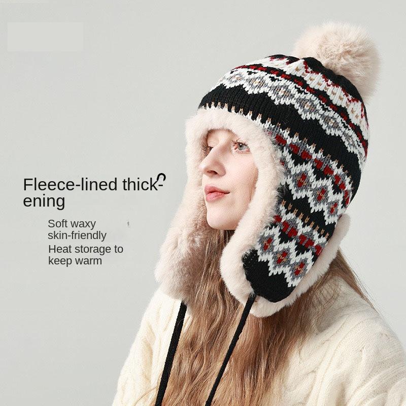 Chapeau d'hiver péruvien pour femme, bonnet couvrant les oreilles avec cache-oreilles, doublure Sherpa, bonnet de ski/neige en tricot doublé polaire