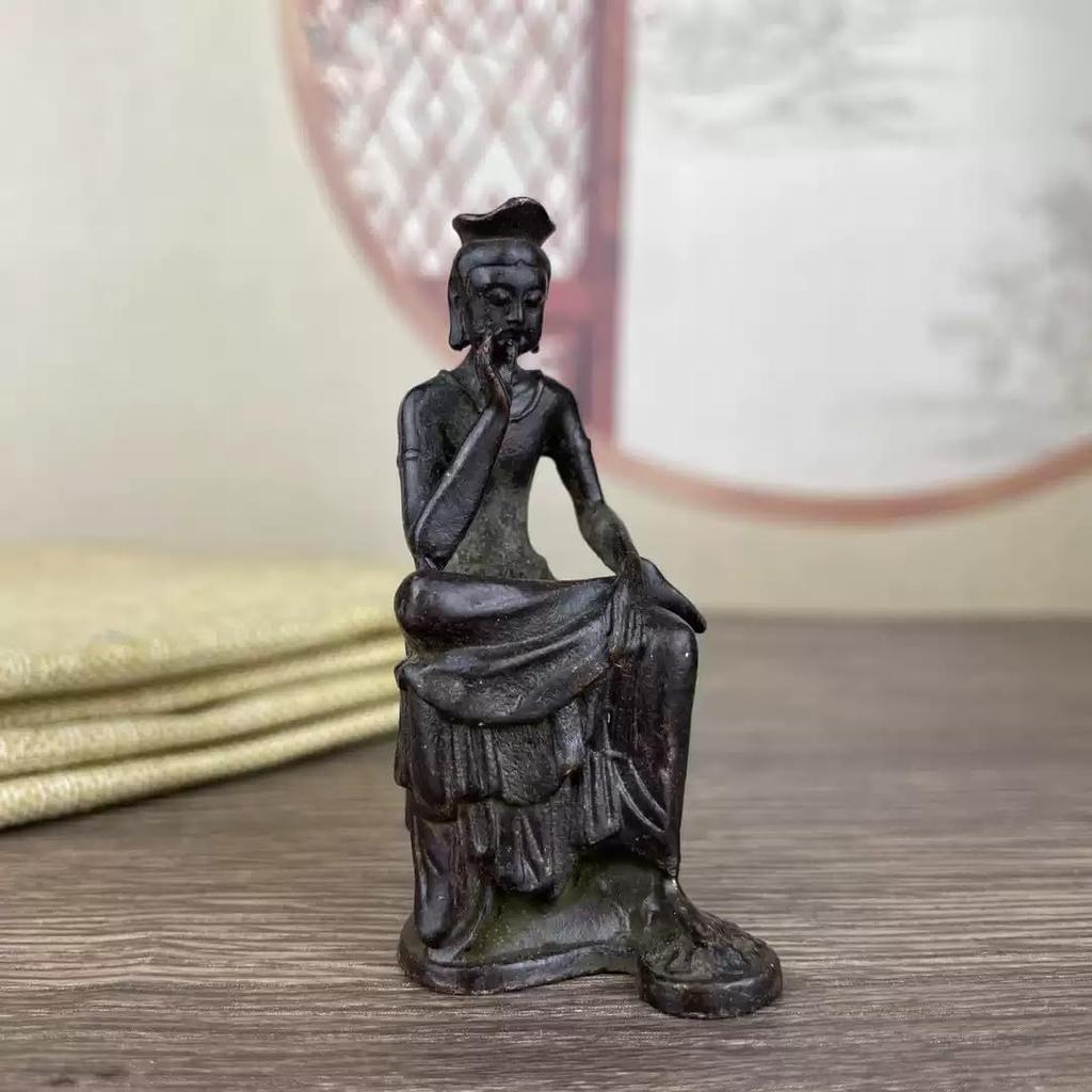 Maitreya Bodhisattva 66mm Buddhist Statue Maitreya Bodhisattva Small Buddha Statue, (Antique Finish/Brass), Collection, Half-Knee Statue, Copper,