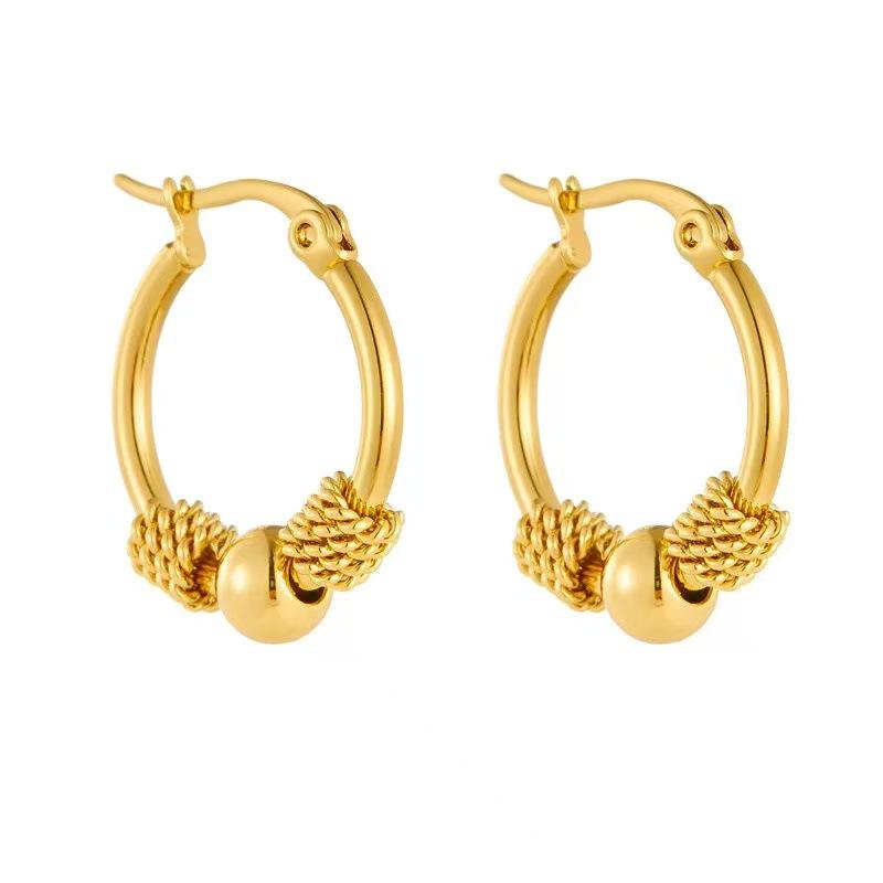 Trendy 316L Stainless Steel Twisted Luck Bead Stud Earrings